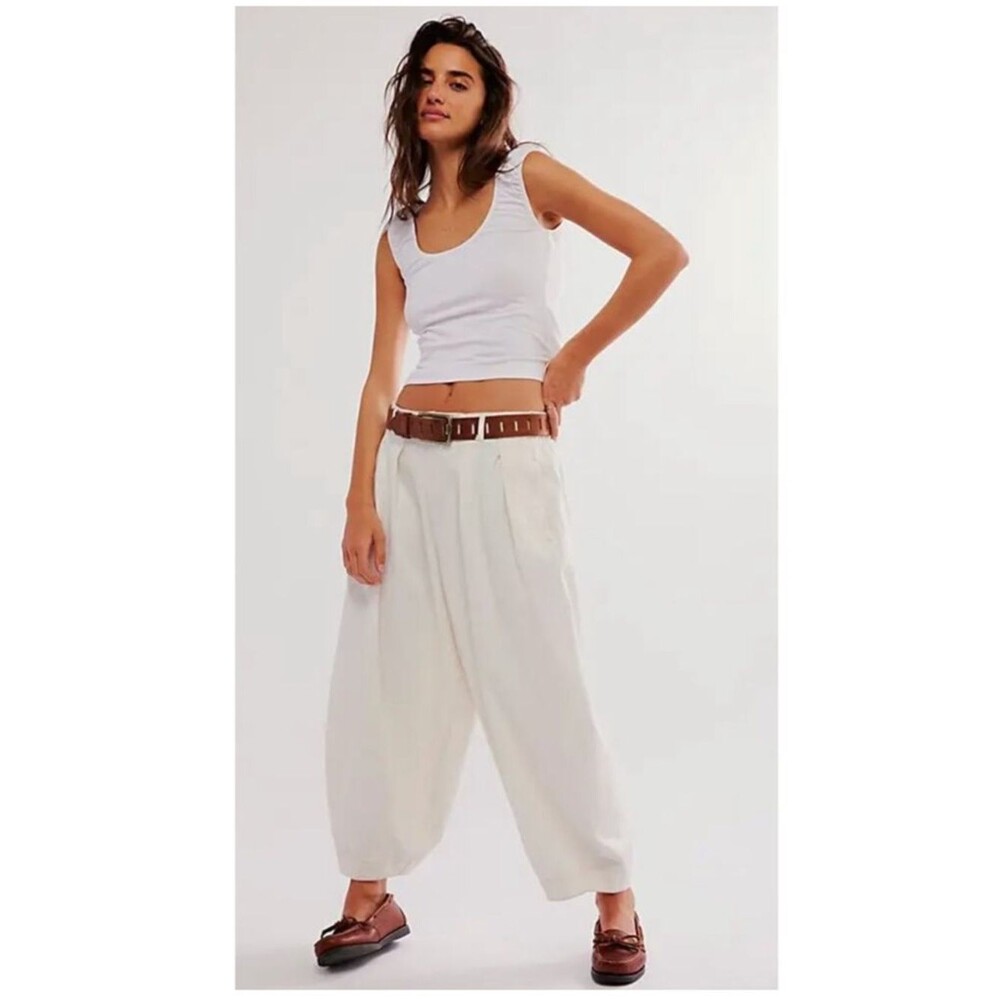 Free People We The Free Ridley Pull On Trouser Pant Ivory Women Size M Tall New